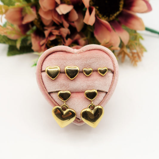 JULIE - Set orecchini ACCIAIO INOSSIDABILE - 3 paia di orecchini a cuore bombè