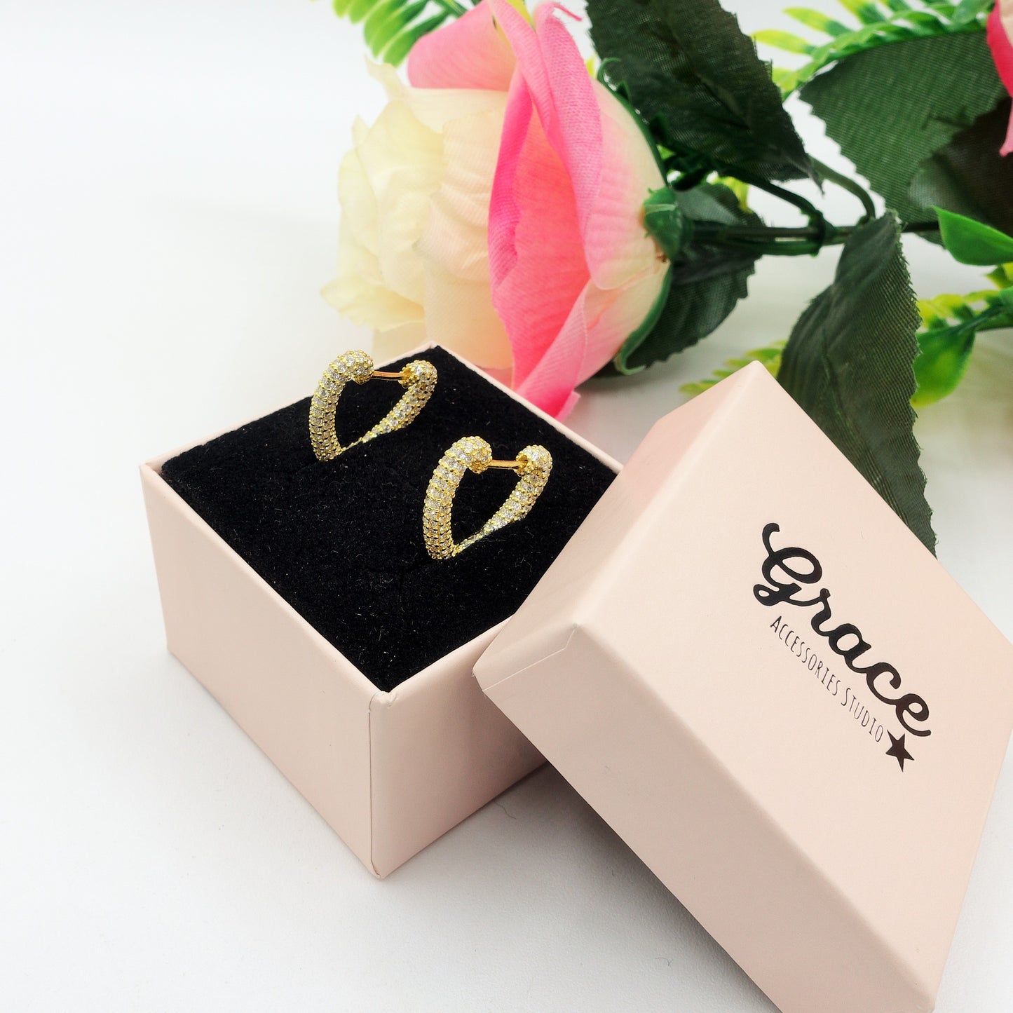 SERENITY HEART ~ paio Orecchini ARGENTO 925 cerchio a cuore con cubic zirconia