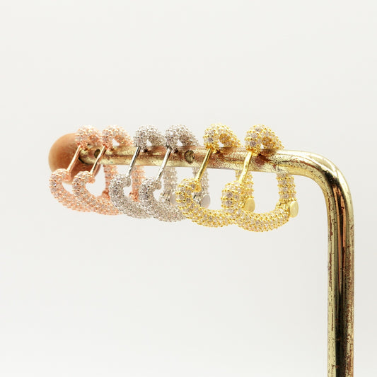 SERENITY HEART ~ paio Orecchini ARGENTO 925 cerchio a cuore con cubic zirconia