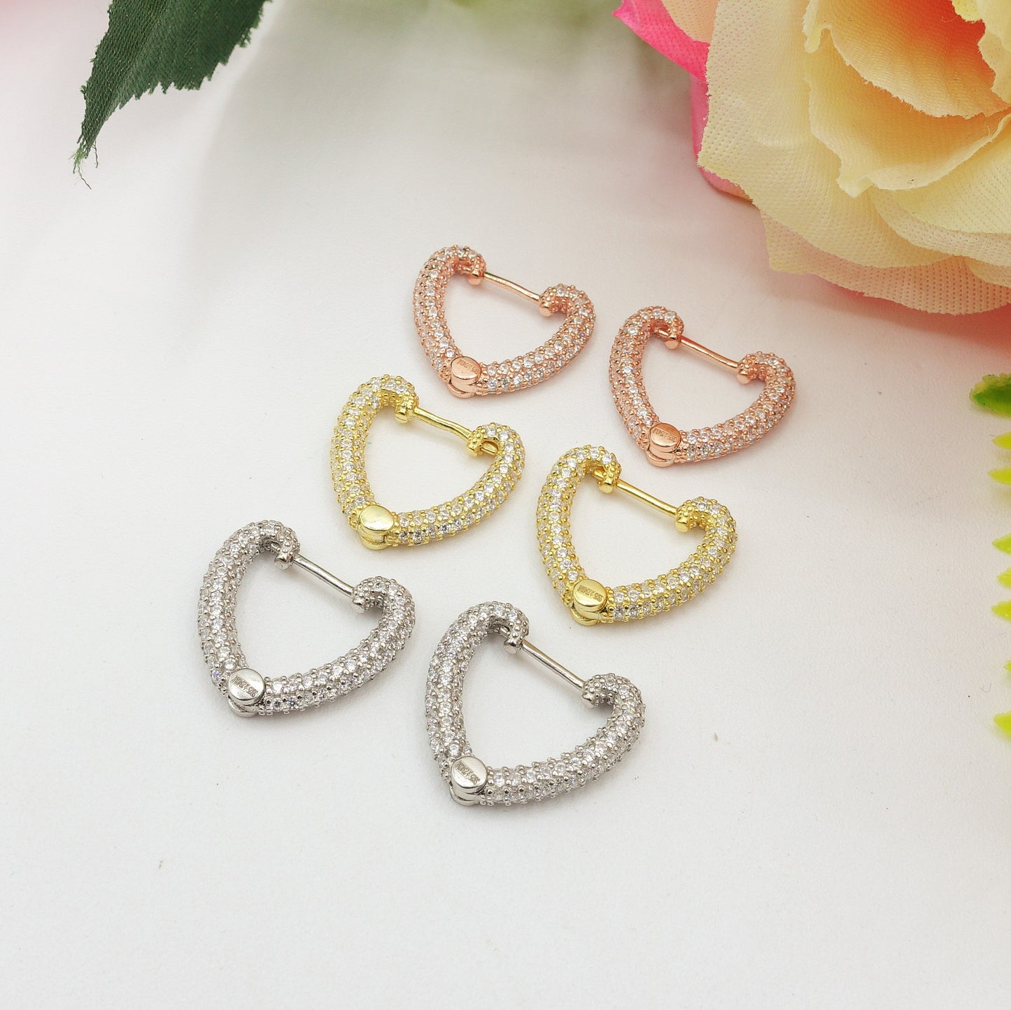 SERENITY HEART ~ paio Orecchini ARGENTO 925 cerchio a cuore con cubic zirconia