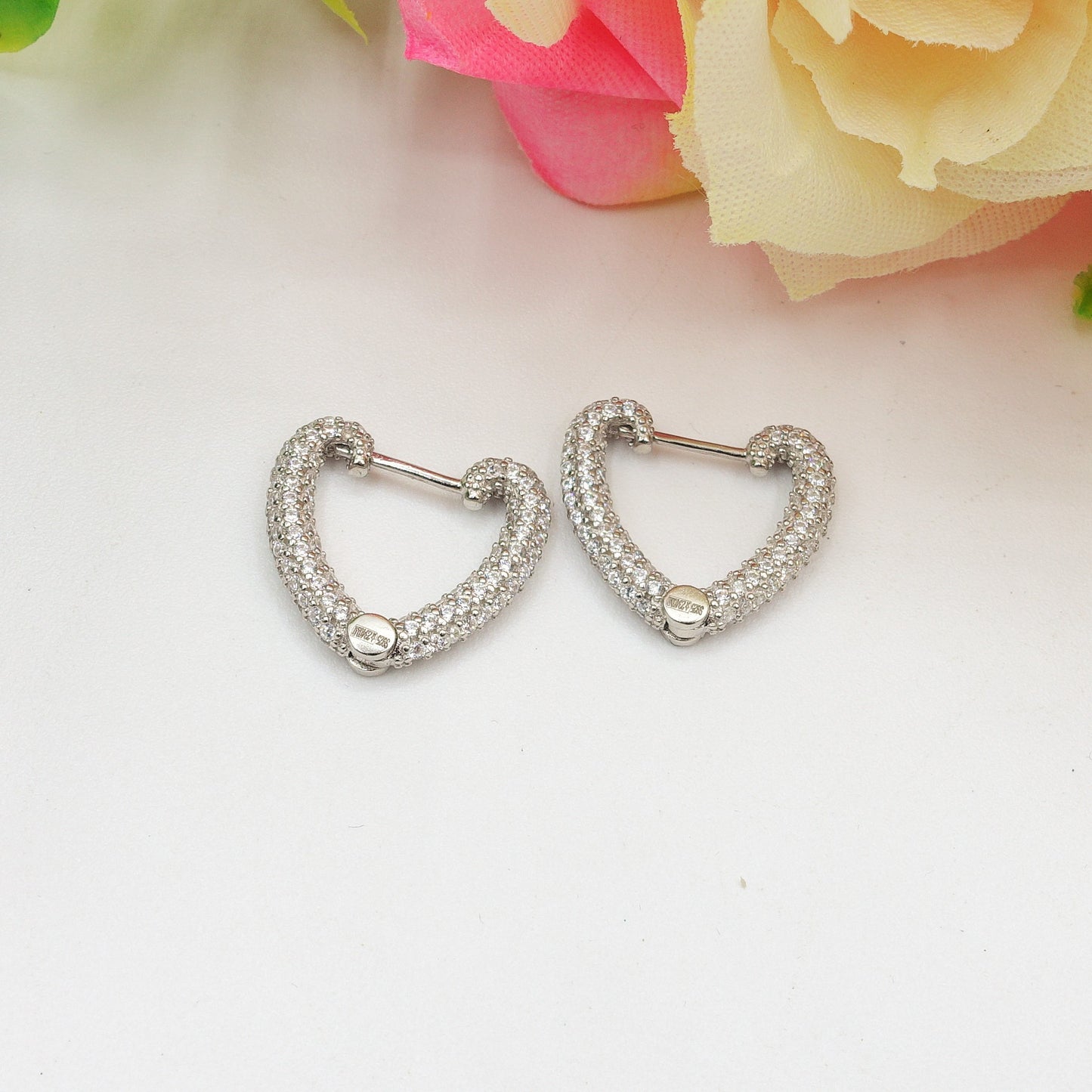 SERENITY HEART ~ paio Orecchini ARGENTO 925 cerchio a cuore con cubic zirconia