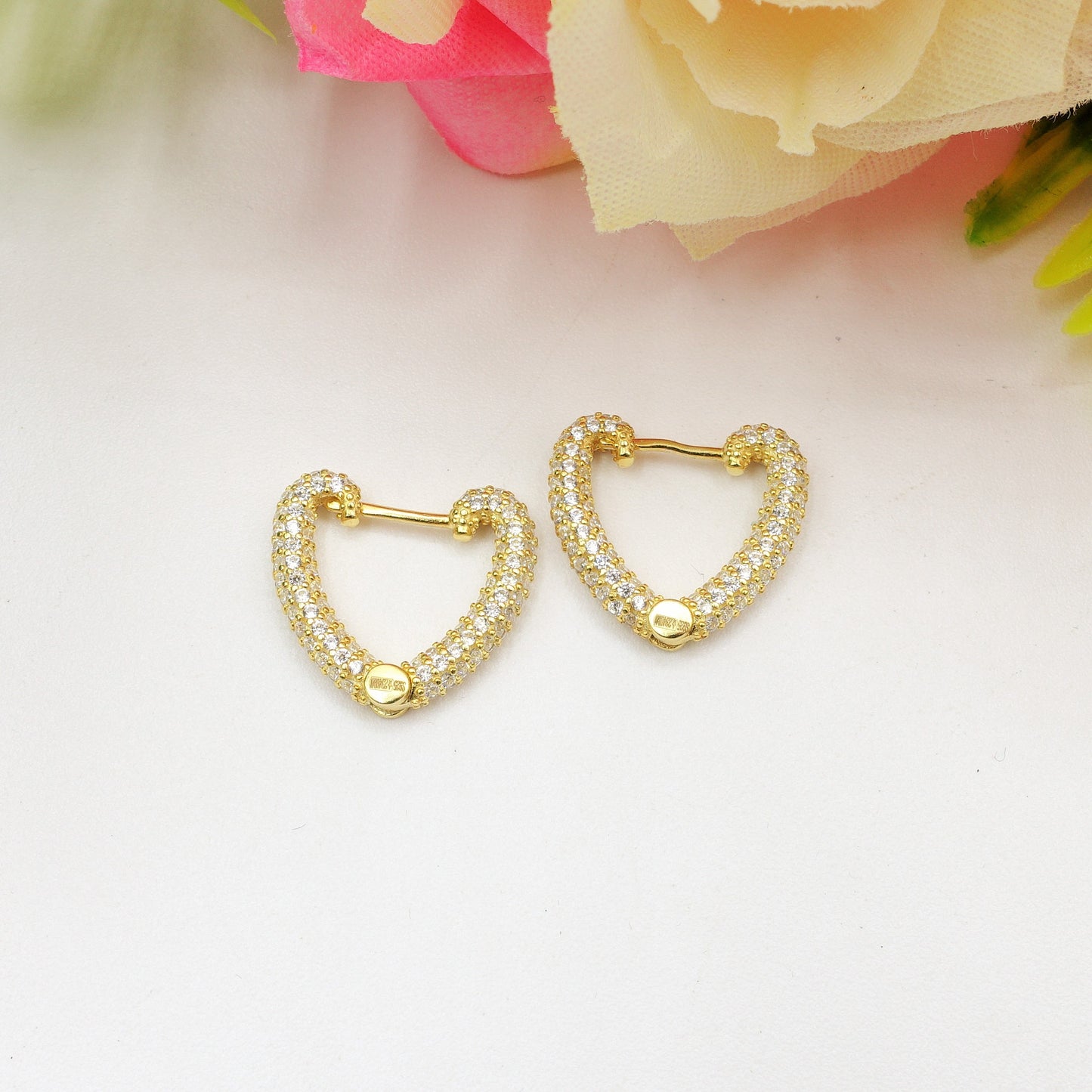 SERENITY HEART ~ paio Orecchini ARGENTO 925 cerchio a cuore con cubic zirconia