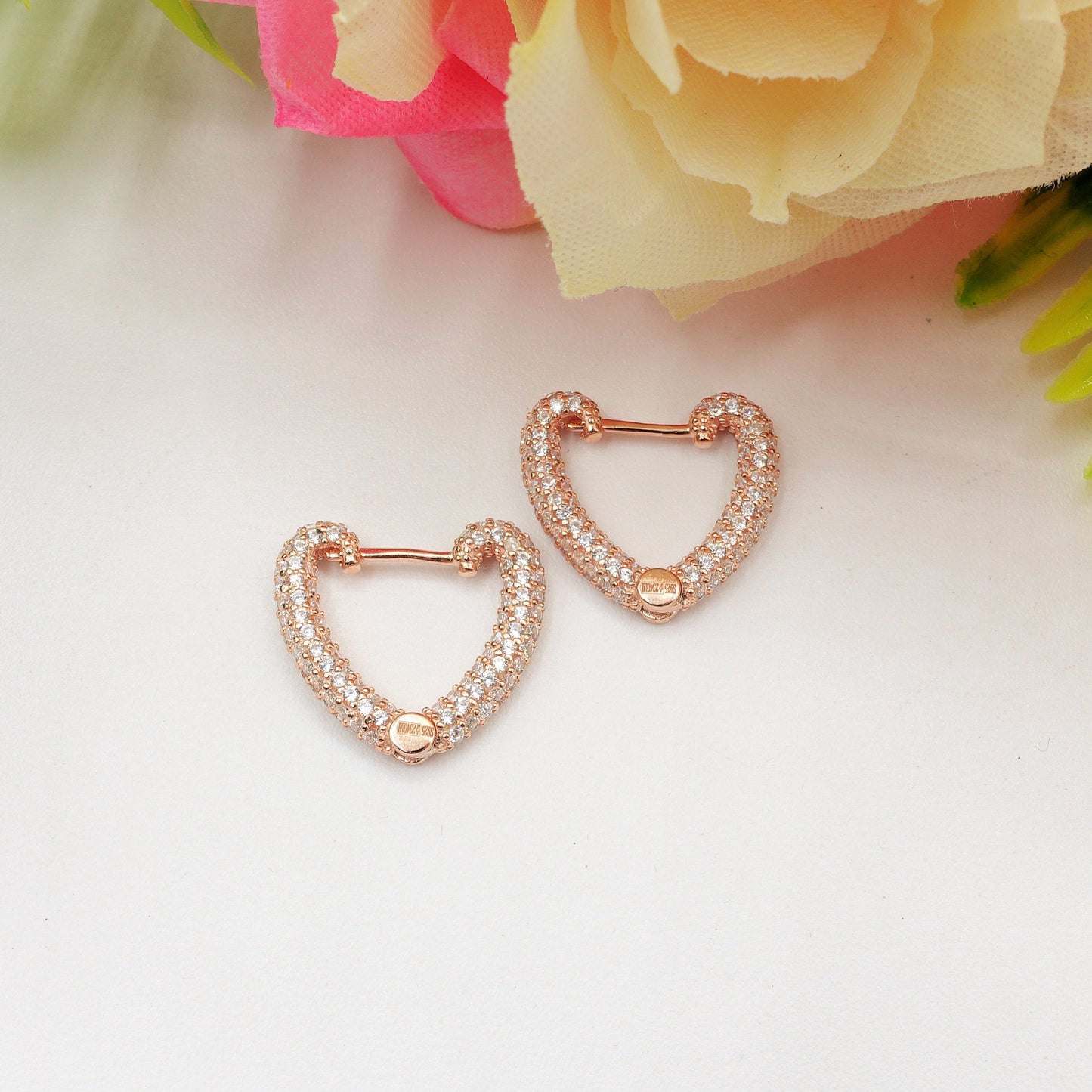 SERENITY HEART ~ paio Orecchini ARGENTO 925 cerchio a cuore con cubic zirconia