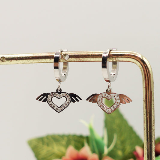 CHERUB WINGS - acciaio inossidabile - Orecchini mini hoops con cuore alato
