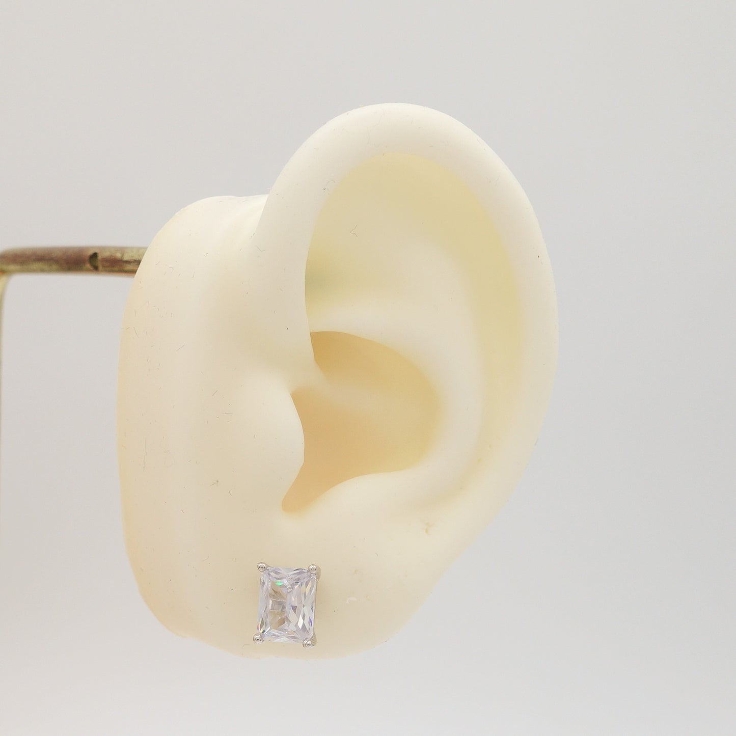 PUNTO LUCE baguette 8mm ~ paio Orecchini ARGENTO 925 a lobo con cubic zirconia taglio baguette