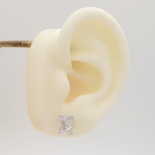 PUNTO LUCE baguette 8mm ~ paio Orecchini ARGENTO 925 a lobo con cubic zirconia taglio baguette