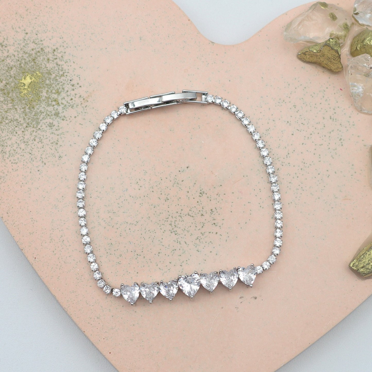 CHERIE - 7 HEARTS - bracciale tennis con cubic zirconia a forma di cuore