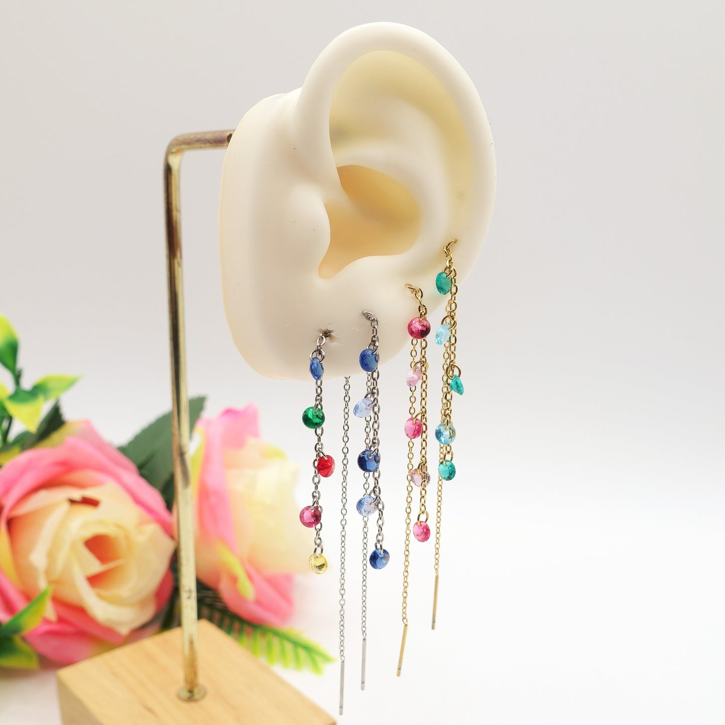 Whitney RAINBOW - Acciaio inossidabile ~ PAIO Orecchini filo pendenti con cubic zirconia - Ear Threader - Saliscendi