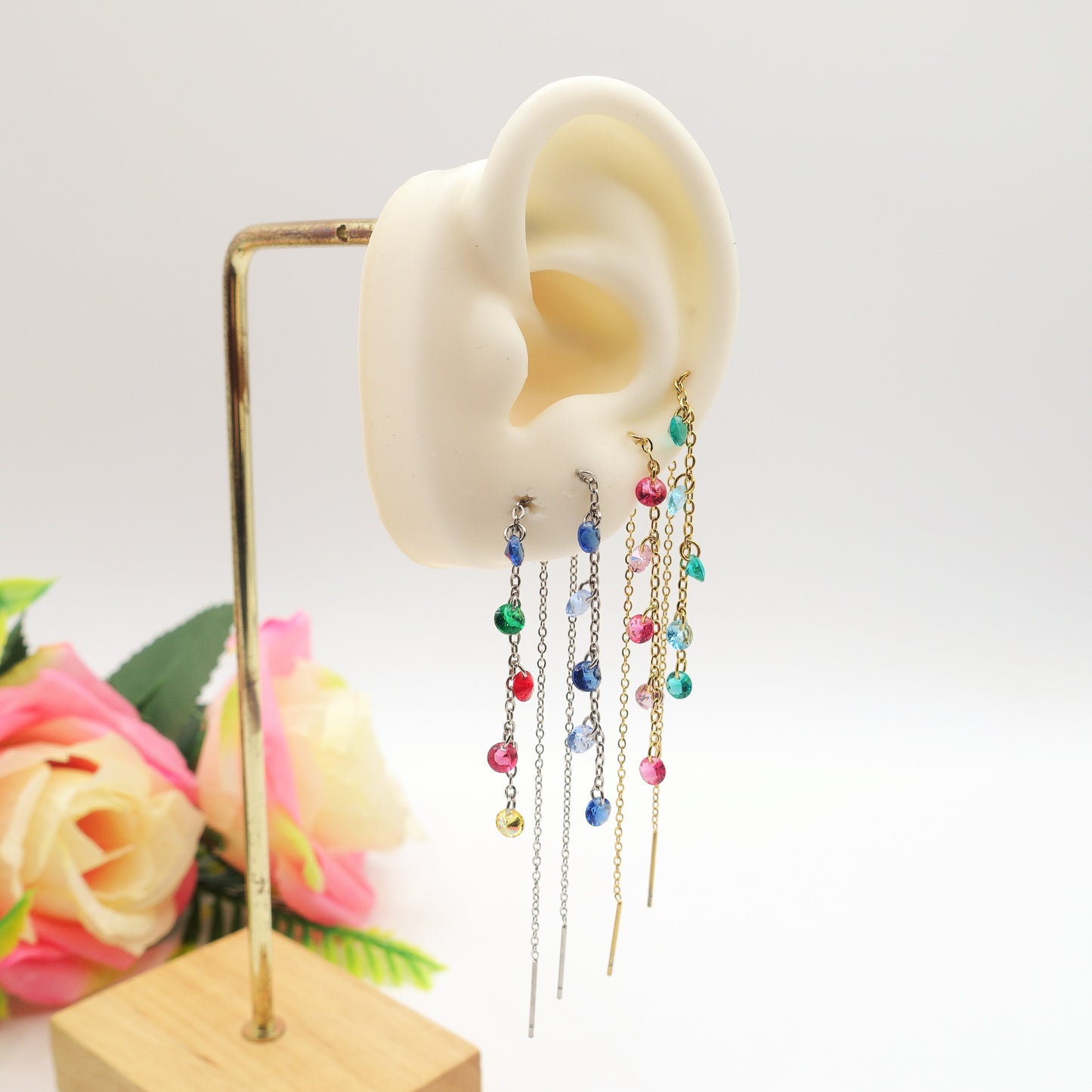 Whitney RAINBOW - Acciaio inossidabile ~ PAIO Orecchini filo pendenti con cubic zirconia - Ear Threader - Saliscendi