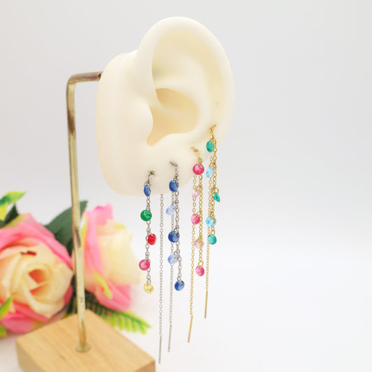 Whitney RAINBOW - Acciaio inossidabile ~ PAIO Orecchini filo pendenti con cubic zirconia - Ear Threader - Saliscendi