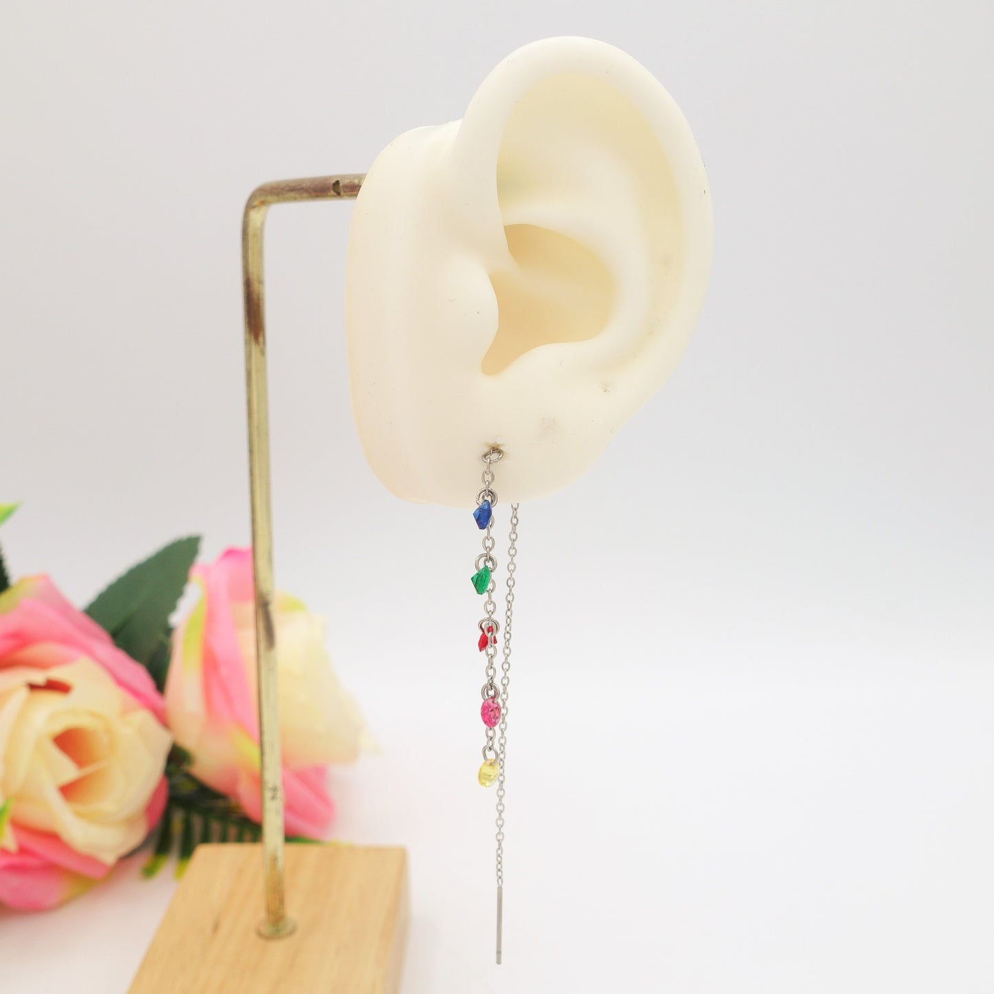 Whitney RAINBOW - Acciaio inossidabile ~ PAIO Orecchini filo pendenti con cubic zirconia - Ear Threader - Saliscendi