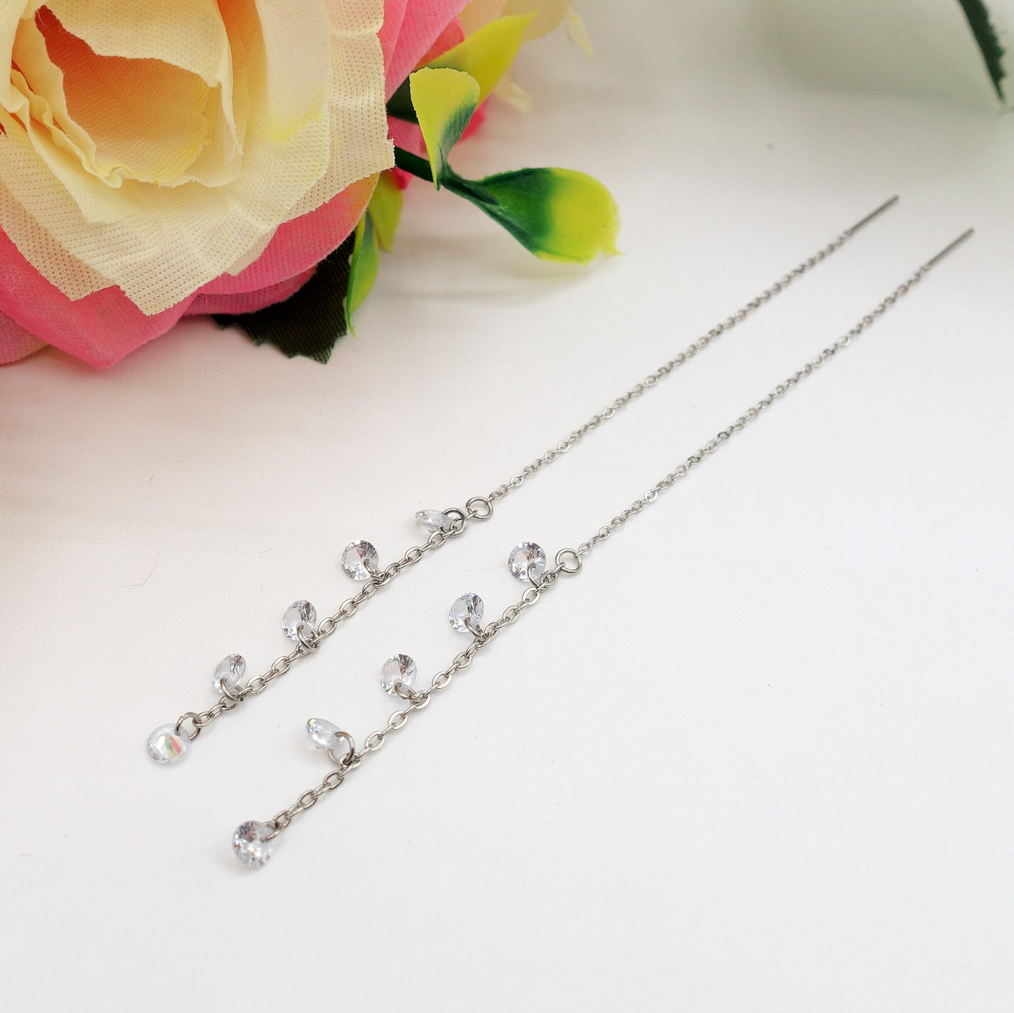 Whitney RAINBOW - Acciaio inossidabile ~ PAIO Orecchini filo pendenti con cubic zirconia - Ear Threader - Saliscendi