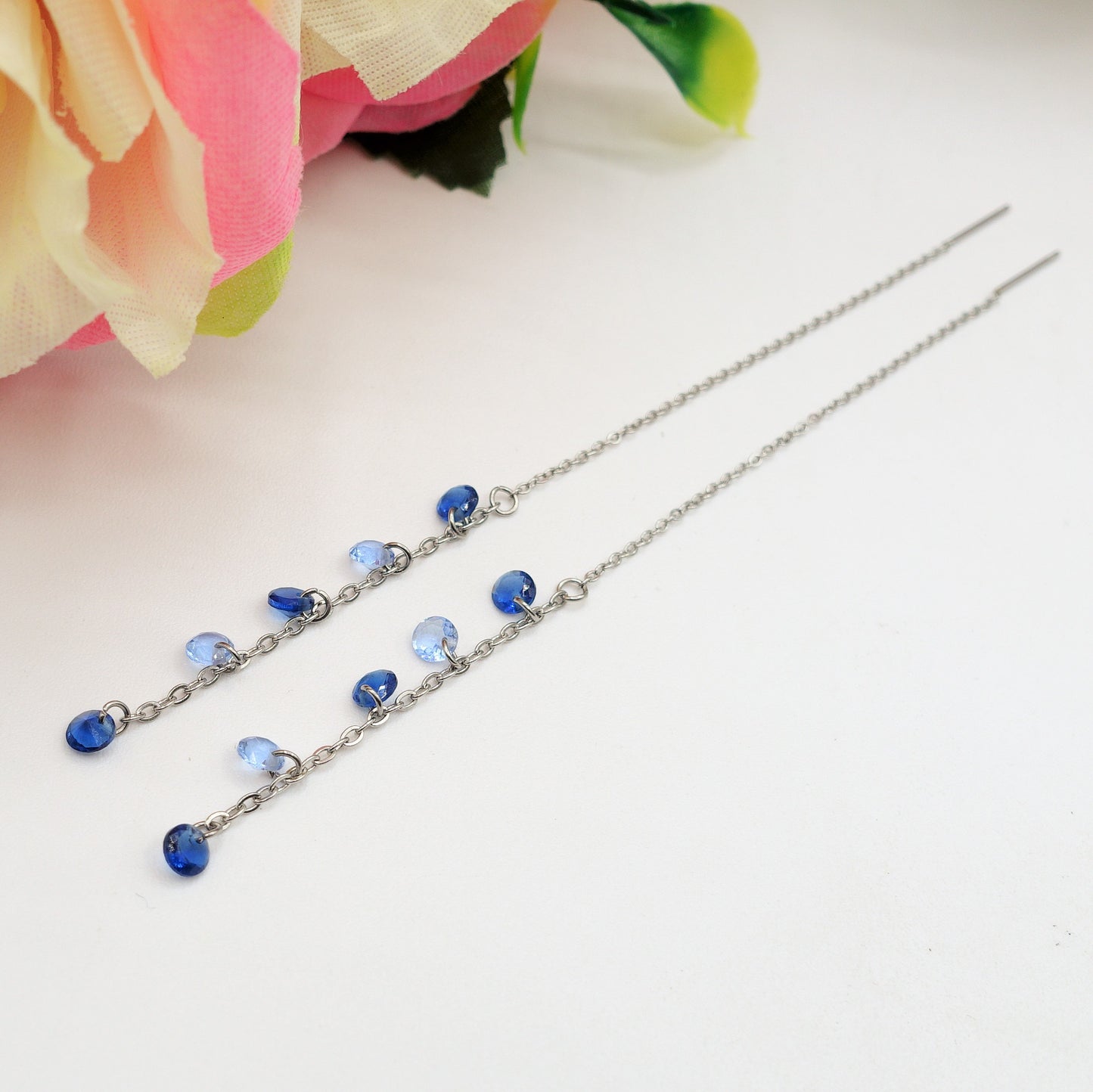 Whitney RAINBOW - Acciaio inossidabile ~ PAIO Orecchini filo pendenti con cubic zirconia - Ear Threader - Saliscendi
