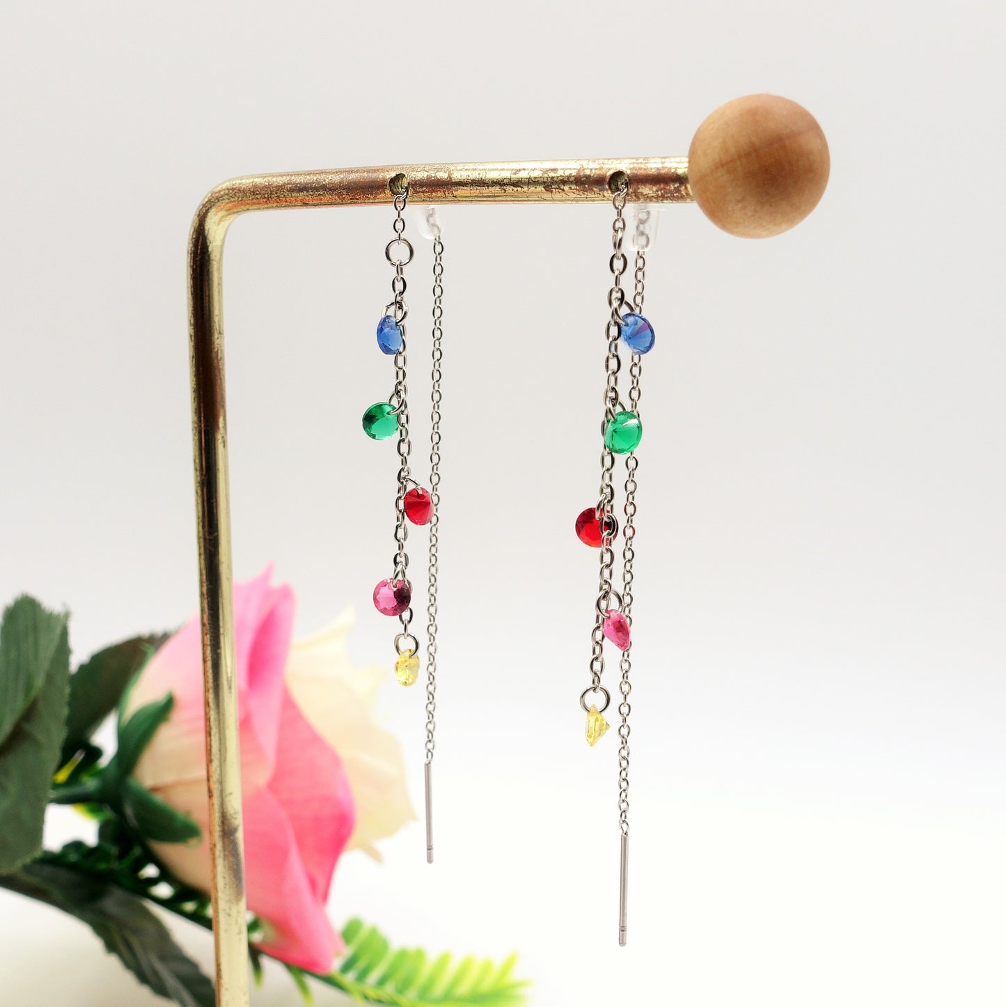 Whitney RAINBOW - Acciaio inossidabile ~ PAIO Orecchini filo pendenti con cubic zirconia - Ear Threader - Saliscendi