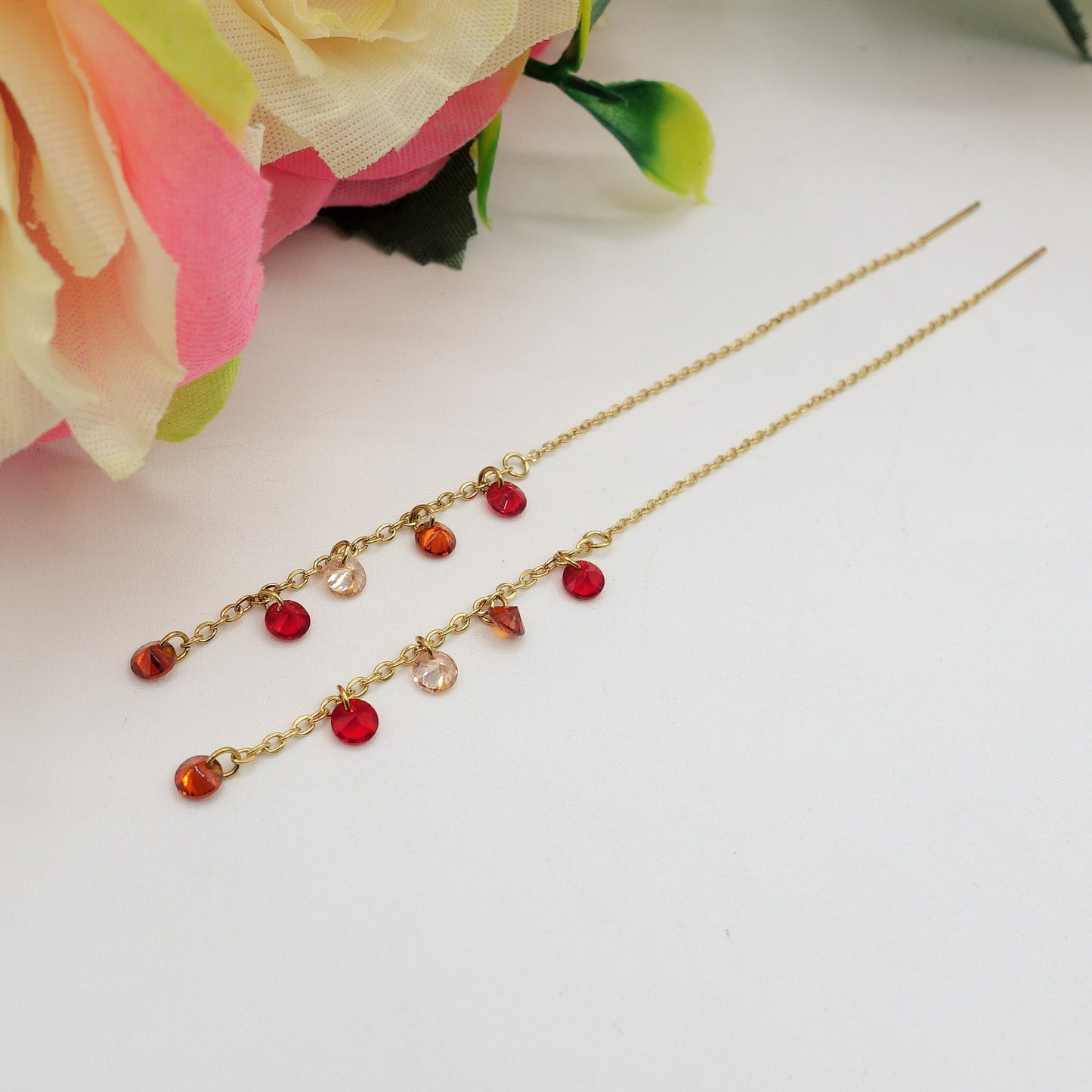 Whitney RAINBOW - Acciaio inossidabile ~ PAIO Orecchini filo pendenti con cubic zirconia - Ear Threader - Saliscendi