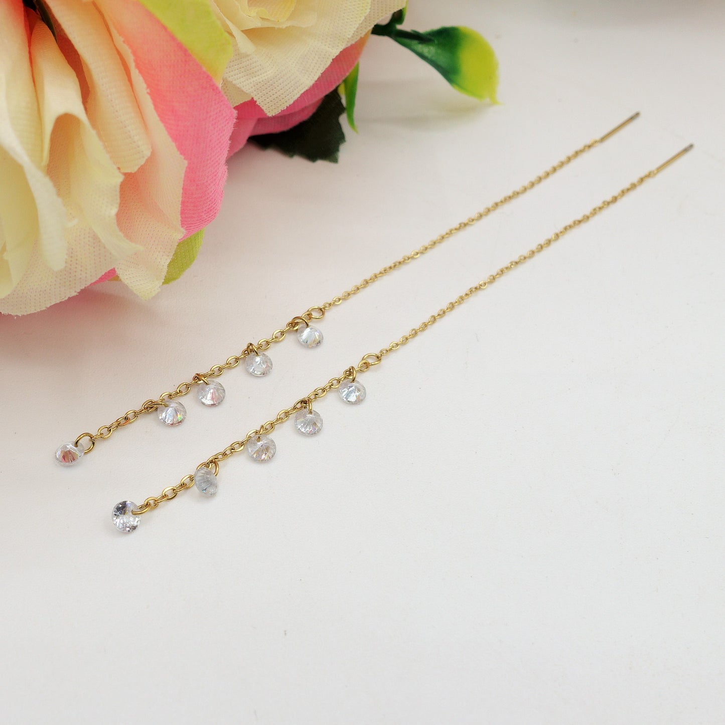 Whitney RAINBOW - Acciaio inossidabile ~ PAIO Orecchini filo pendenti con cubic zirconia - Ear Threader - Saliscendi