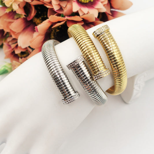 CASSANDRA SHINE ~ Acciaio Inossidabile-Bracciale TUBOGAS con cubic zirconia