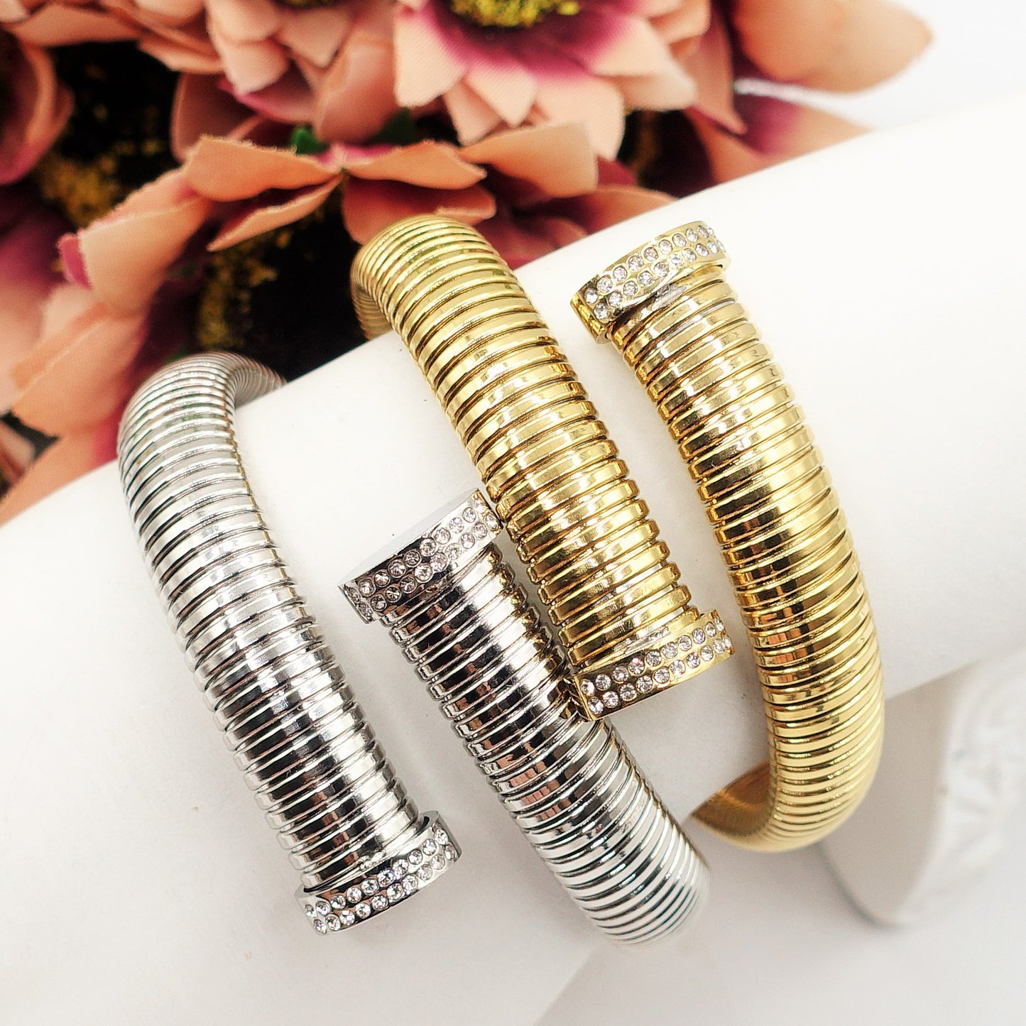CASSANDRA SHINE ~ Acciaio Inossidabile-Bracciale TUBOGAS con cubic zirconia
