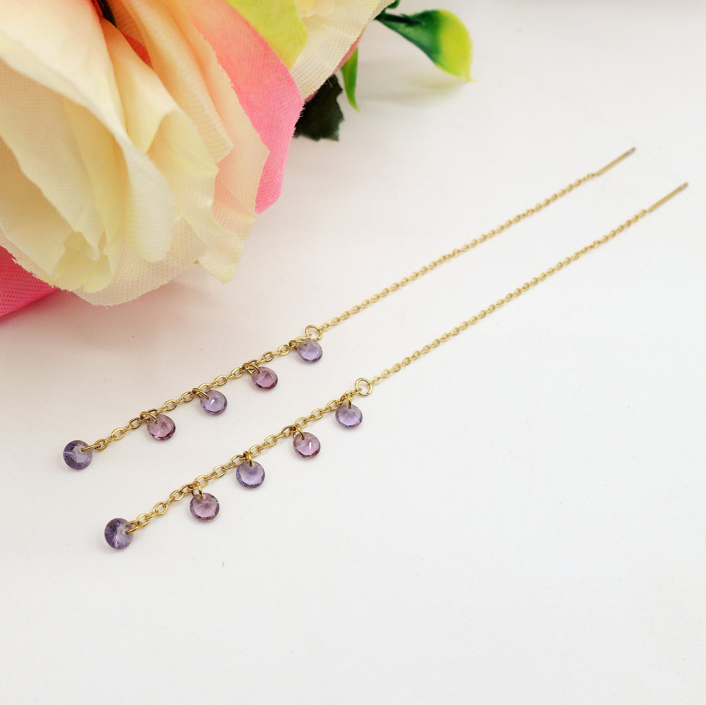 Whitney RAINBOW - Acciaio inossidabile ~ PAIO Orecchini filo pendenti con cubic zirconia - Ear Threader - Saliscendi