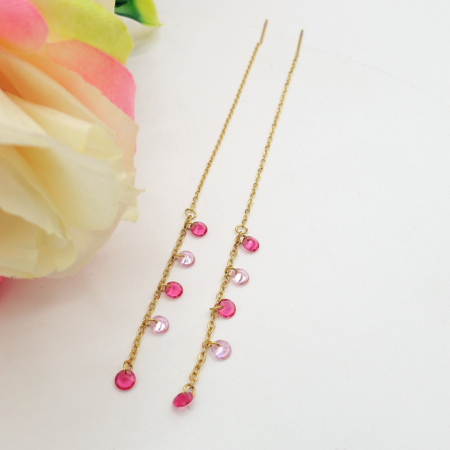 Whitney RAINBOW - Acciaio inossidabile ~ PAIO Orecchini filo pendenti con cubic zirconia - Ear Threader - Saliscendi