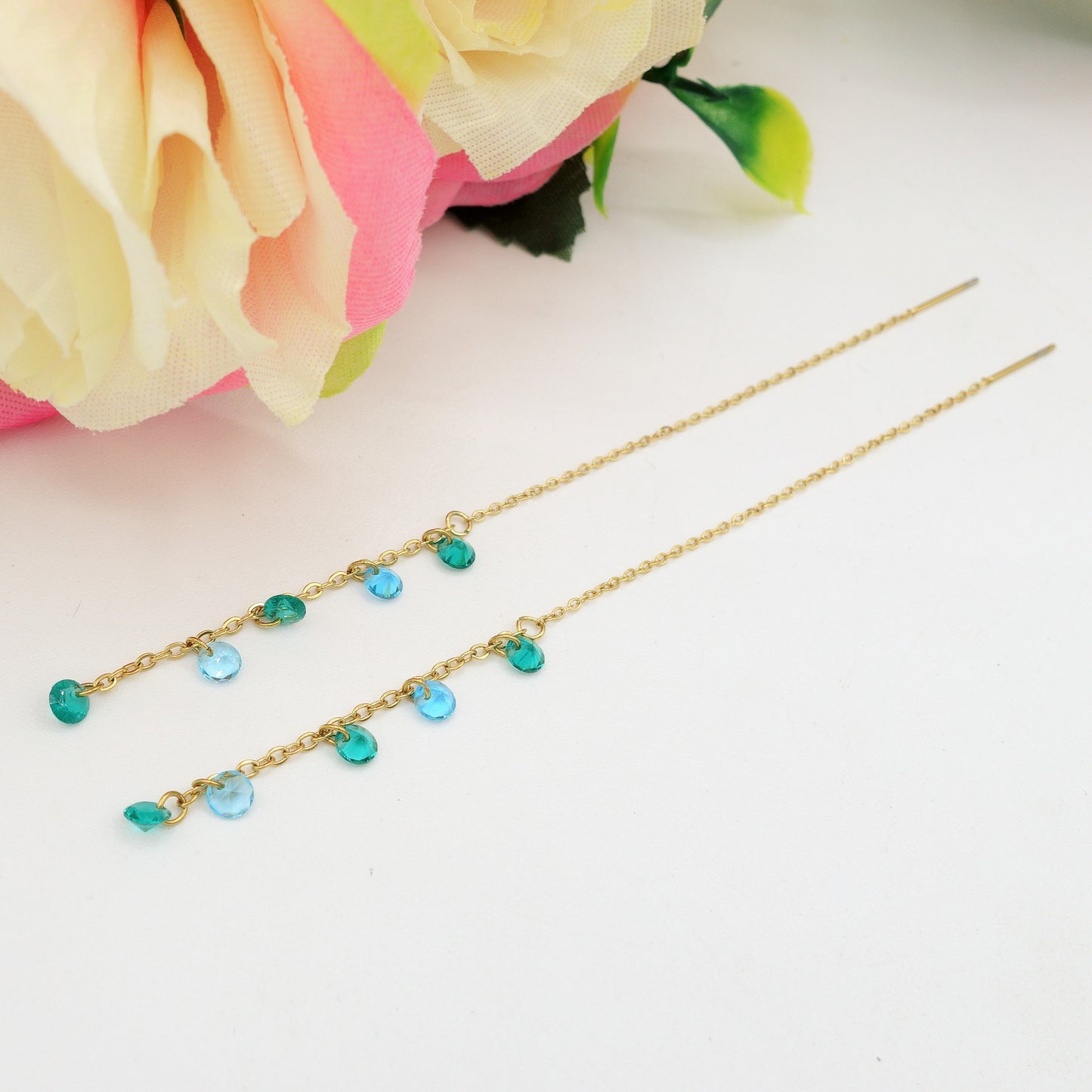 Whitney RAINBOW - Acciaio inossidabile ~ PAIO Orecchini filo pendenti con cubic zirconia - Ear Threader - Saliscendi
