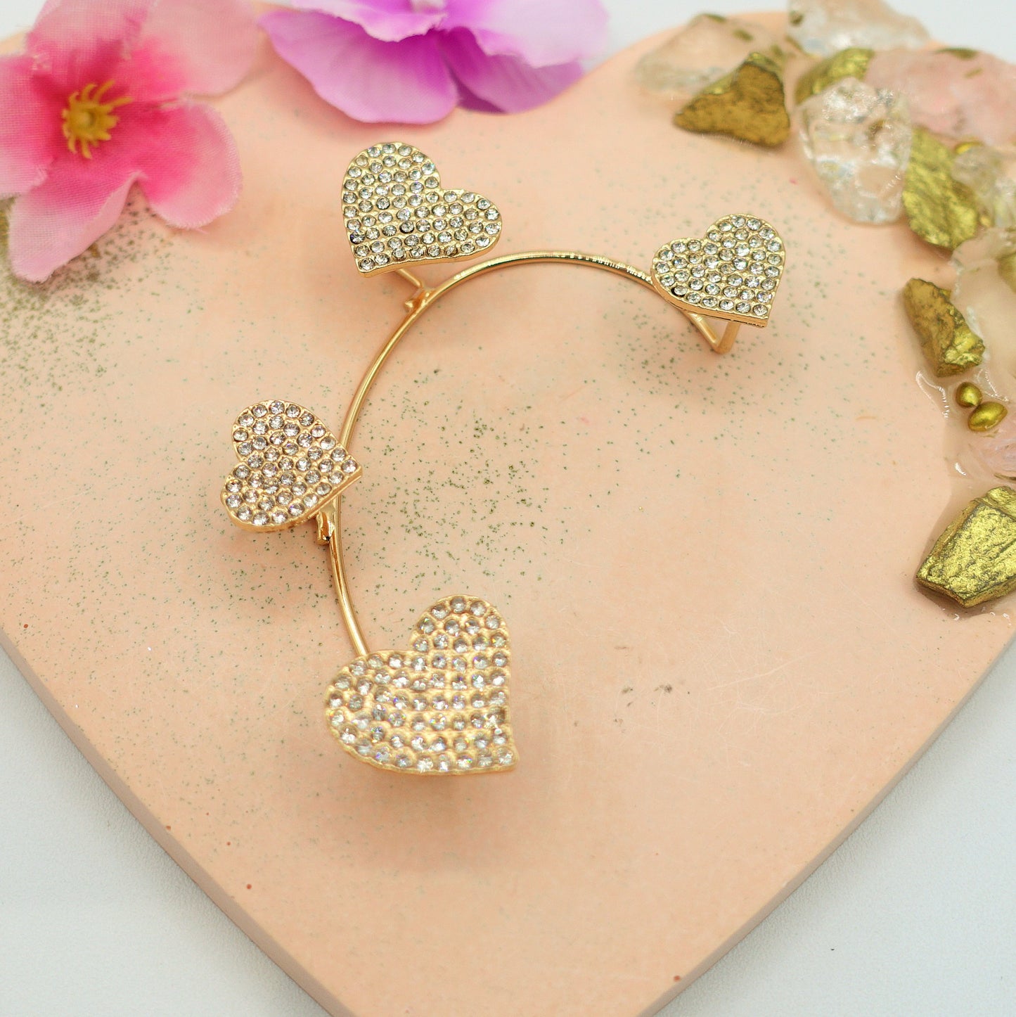 QUERIDA ~ EARCUFF mono orecchino con cuori in cubic zirconia