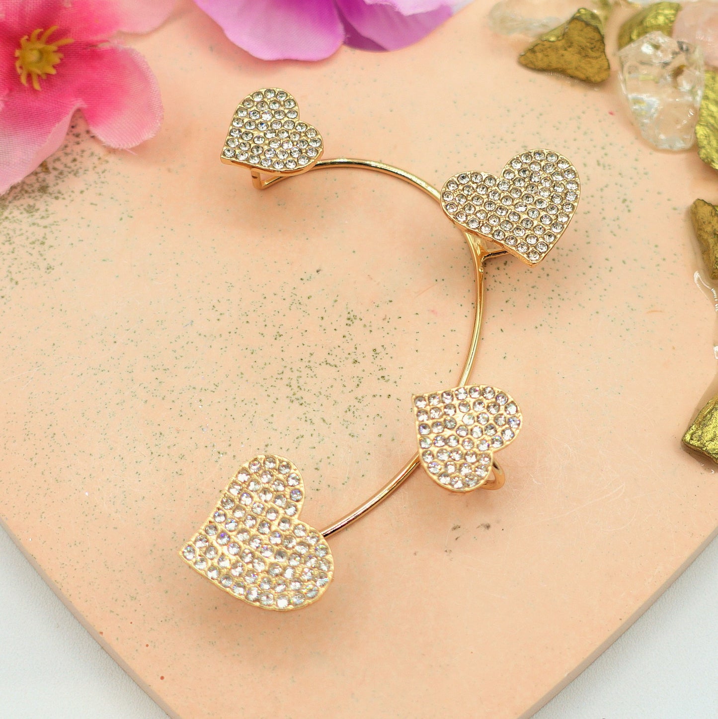 QUERIDA ~ EARCUFF mono orecchino con cuori in cubic zirconia