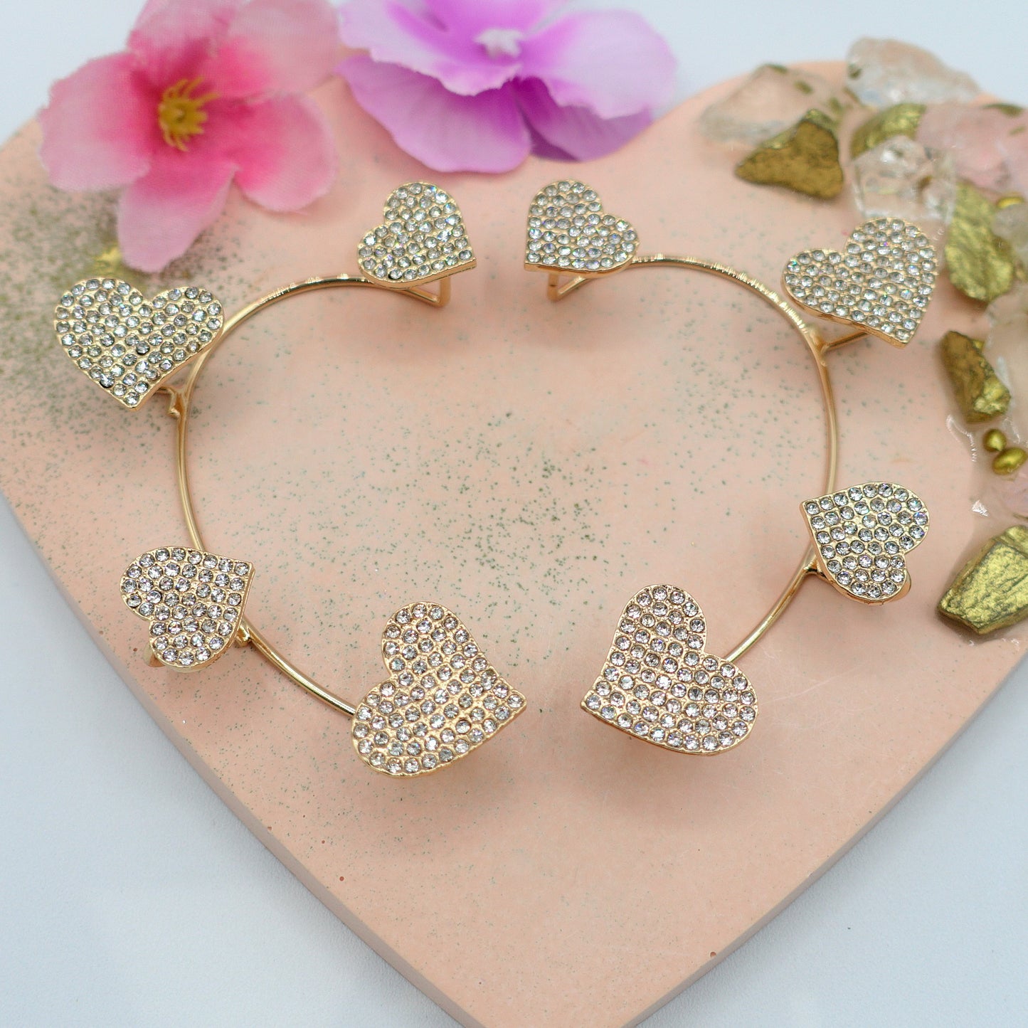 QUERIDA ~ EARCUFF mono orecchino con cuori in cubic zirconia