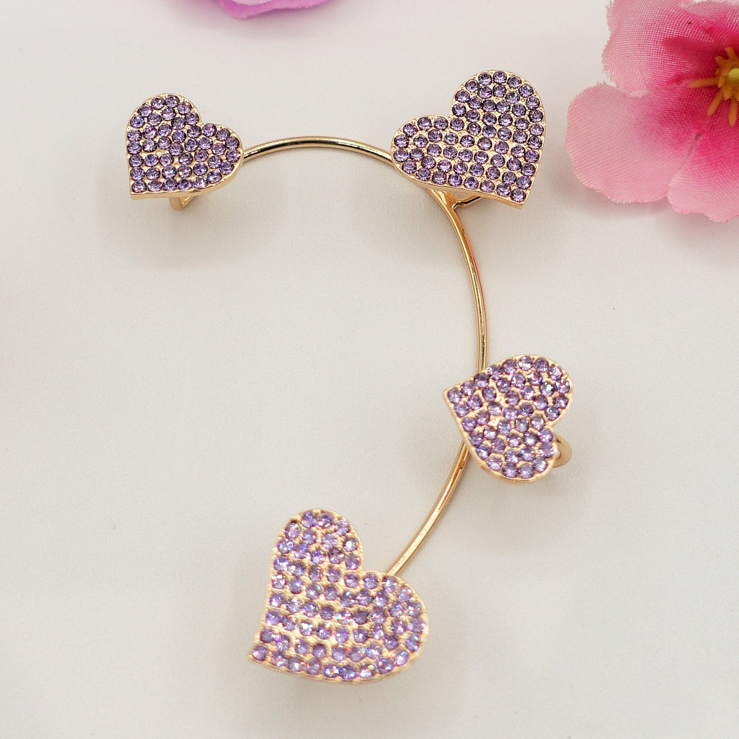 QUERIDA ~ EARCUFF mono orecchino con cuori in cubic zirconia