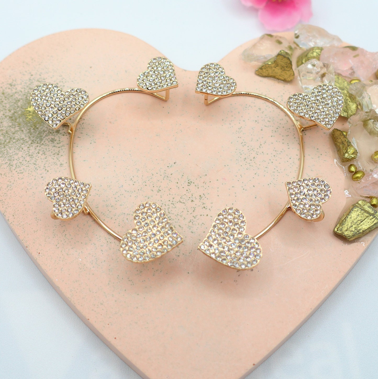 QUERIDA ~ EARCUFF mono orecchino con cuori in cubic zirconia