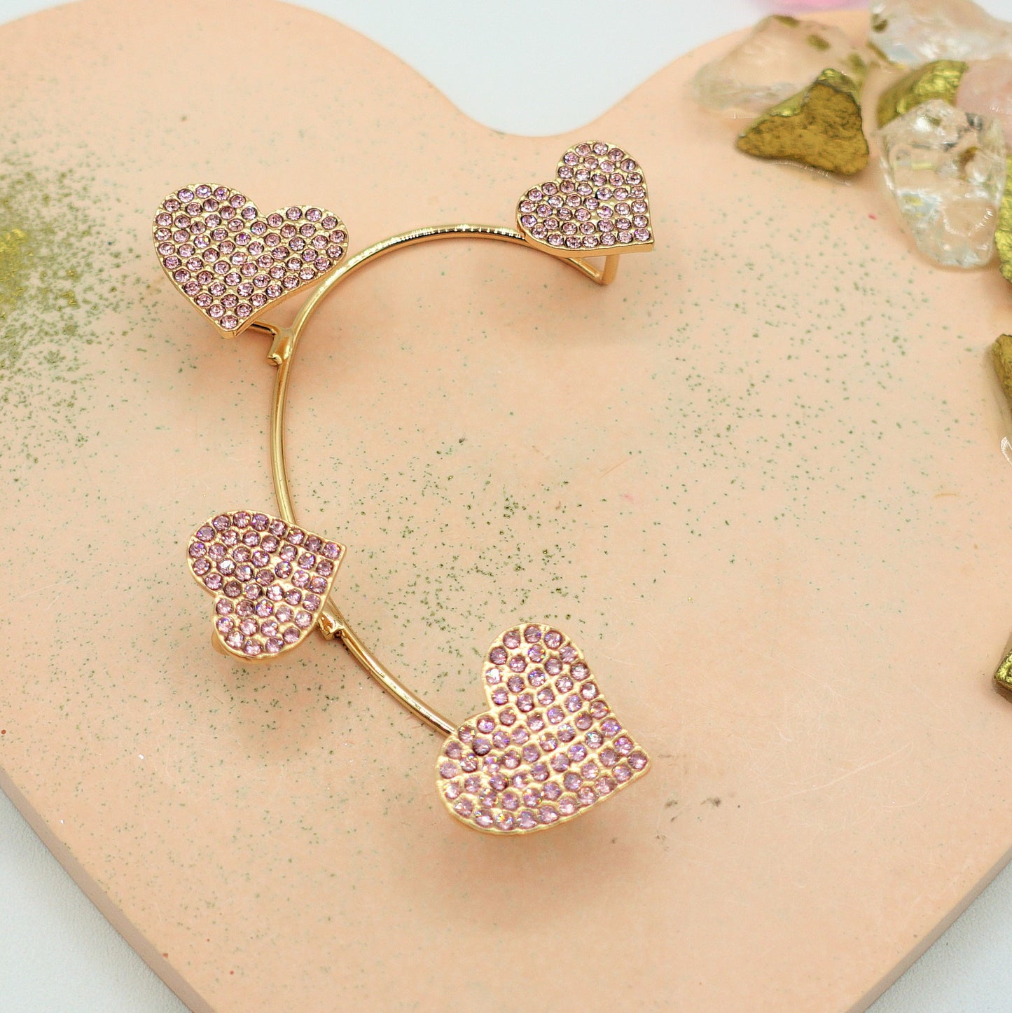 QUERIDA ~ EARCUFF mono orecchino con cuori in cubic zirconia