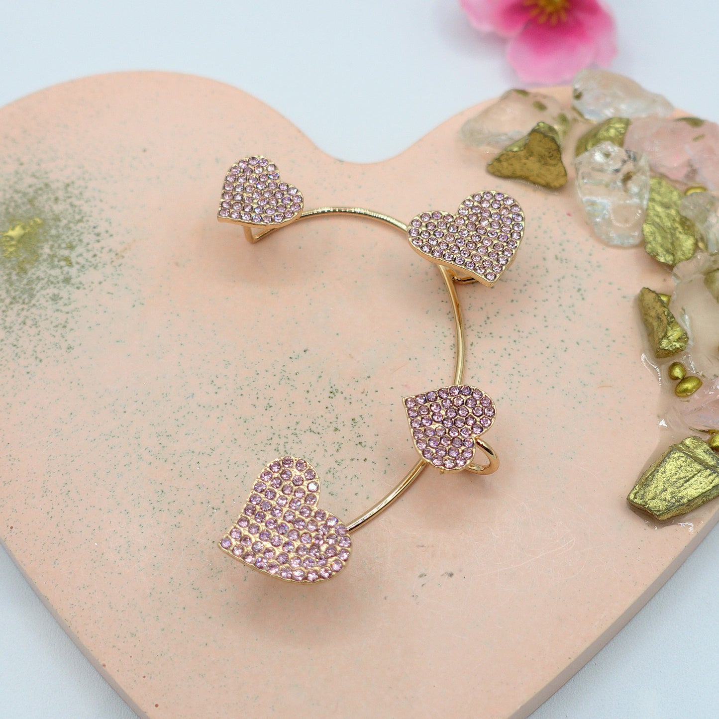 QUERIDA ~ EARCUFF mono orecchino con cuori in cubic zirconia