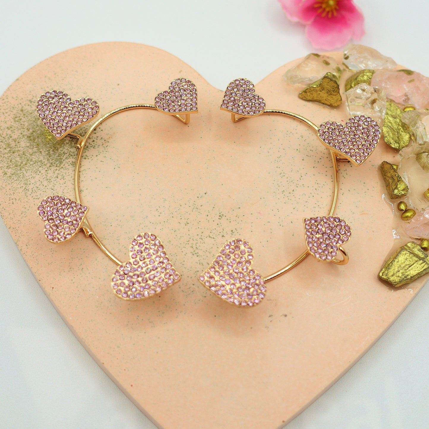 QUERIDA ~ EARCUFF mono orecchino con cuori in cubic zirconia