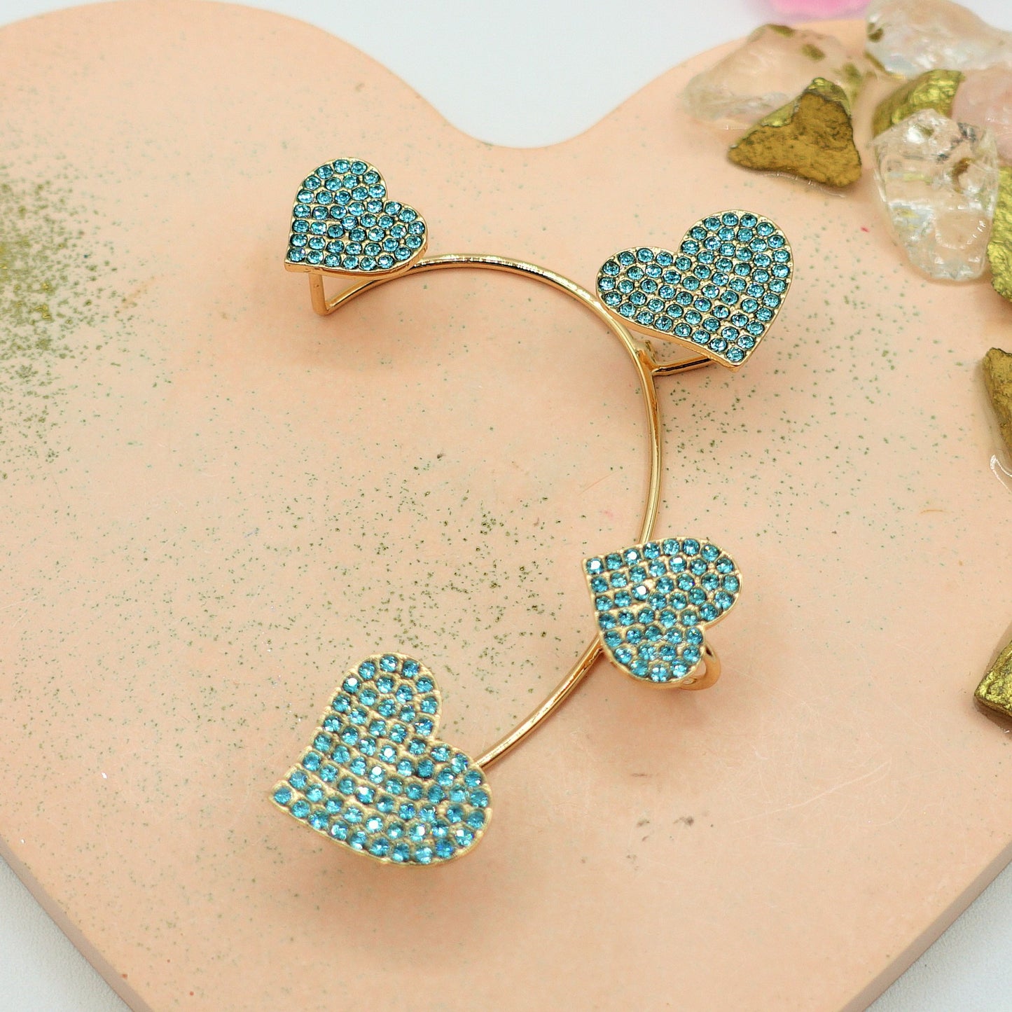 QUERIDA ~ EARCUFF mono orecchino con cuori in cubic zirconia