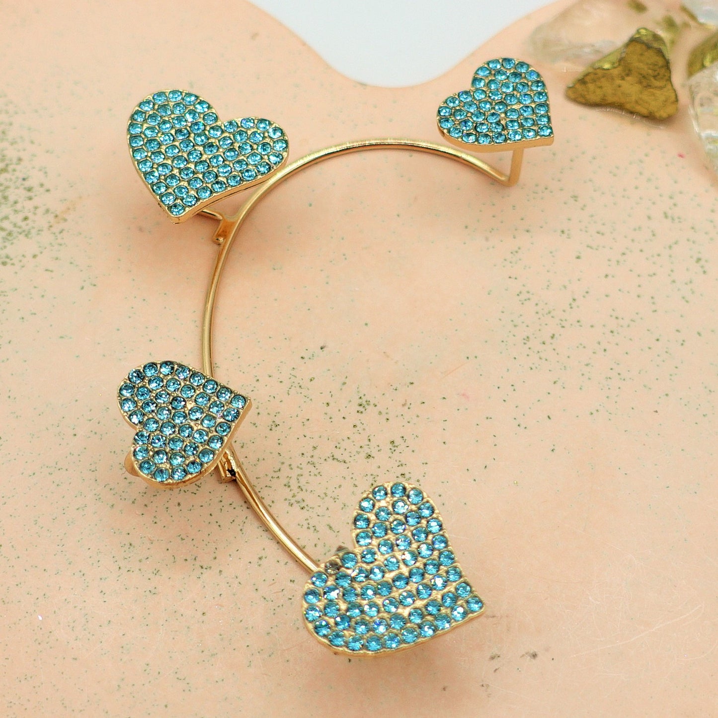 QUERIDA ~ EARCUFF mono orecchino con cuori in cubic zirconia