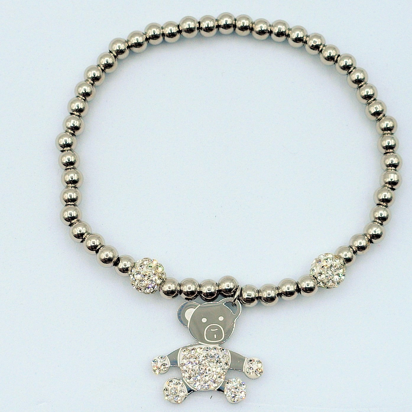 COCO~ ACCIAIO INOSSIDABILE- Bracciale elastico con ciondoli ORSO e CUBIC ZIRCONIA