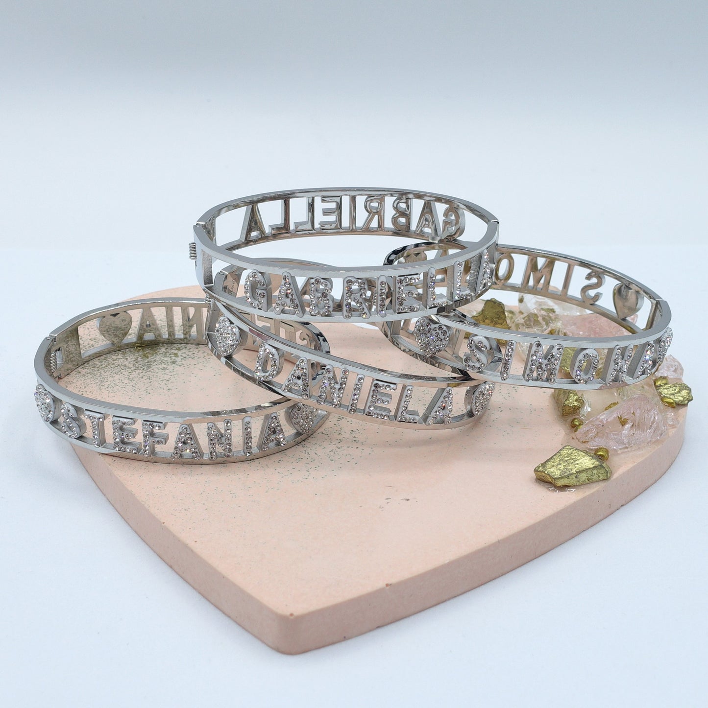 "IL MIO NOME"-BRACCIALE A MANETTA IN ACCIAIO INOSSIDABILE E ZIRCONI