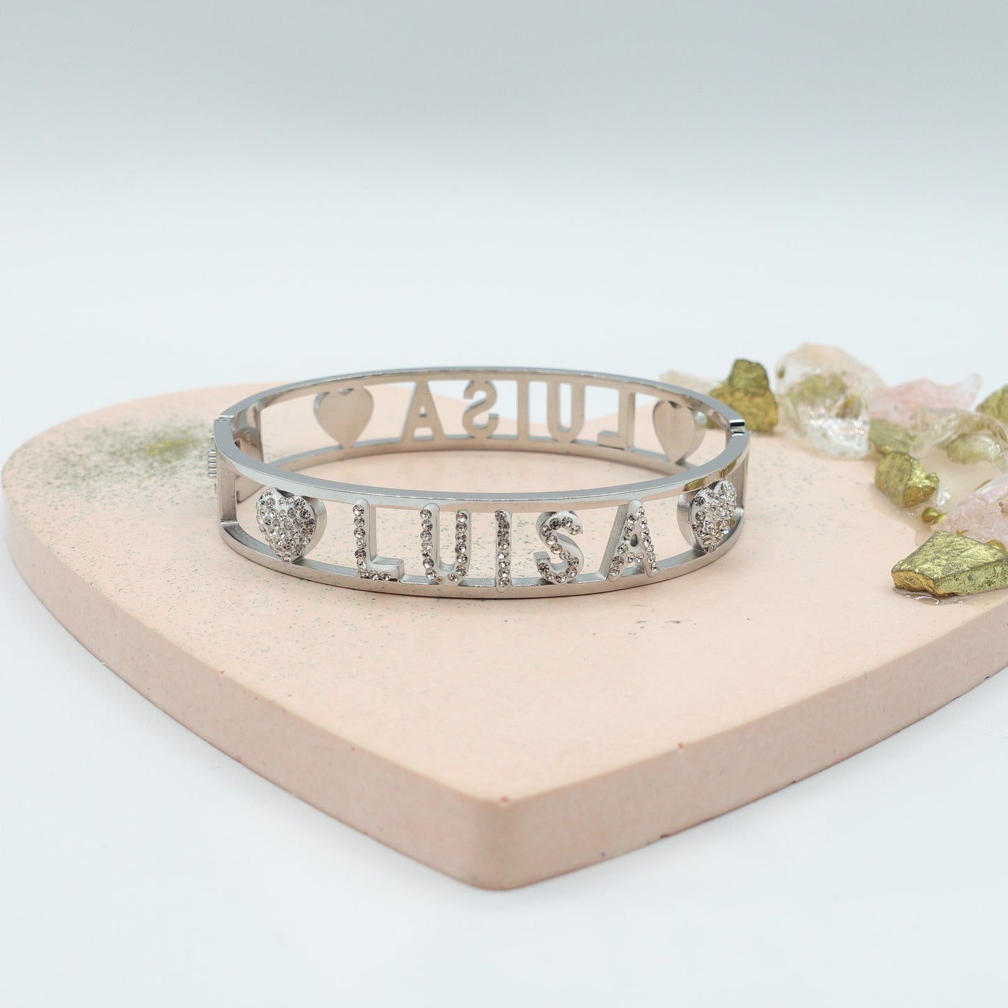 "IL MIO NOME"-BRACCIALE A MANETTA IN ACCIAIO INOSSIDABILE E ZIRCONI