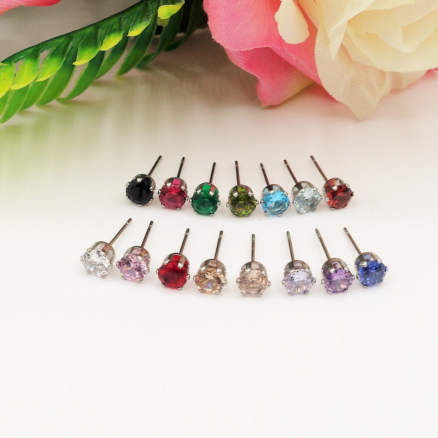 Paio Orecchini punto luce 5MM - zircone rotondo - ACCIAIO INOSSIDABILE -