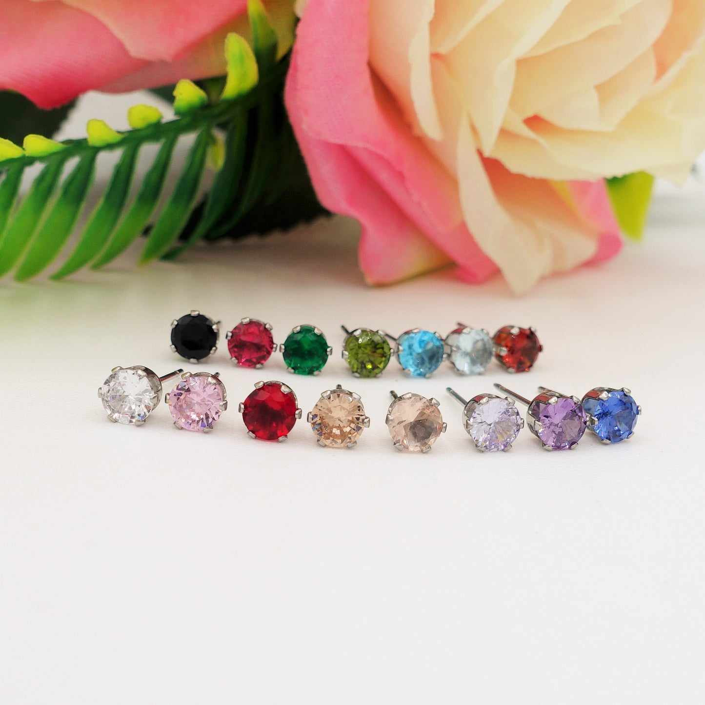 Paio Orecchini punto luce 5MM - zircone rotondo - ACCIAIO INOSSIDABILE -