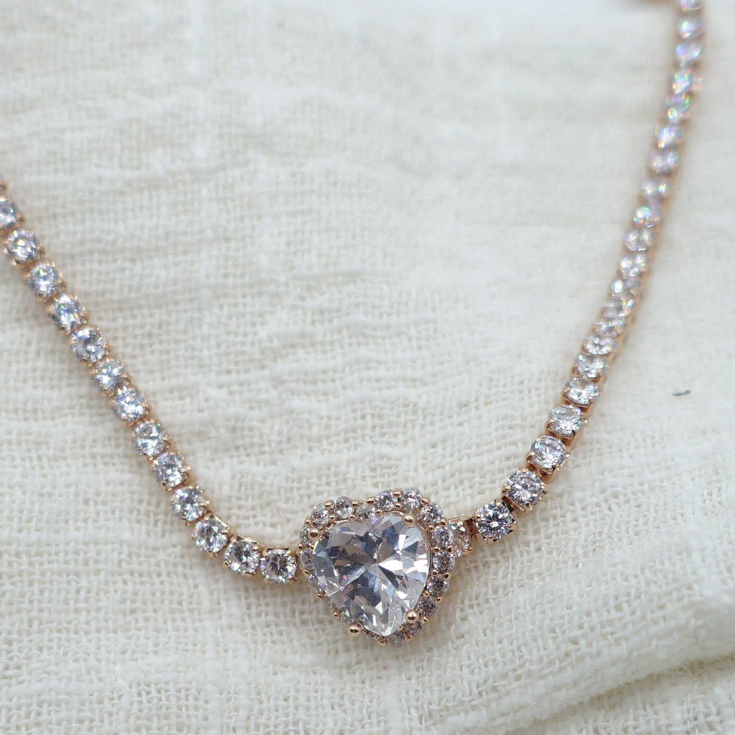 DIANA ~ CHUNKY- Collana Girocollo tennis con cuore in Cubic Zirconia