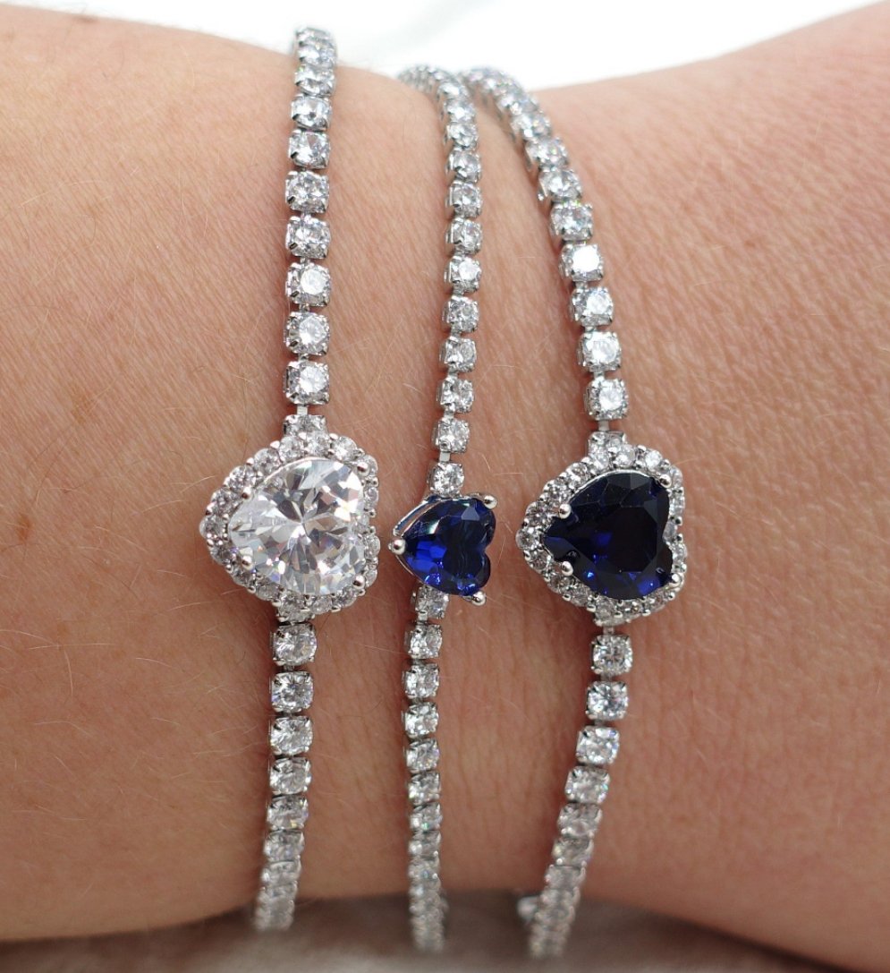 DIANA ~Chunky ~ Bracciale tennis con cuore in Cubic Zirconia