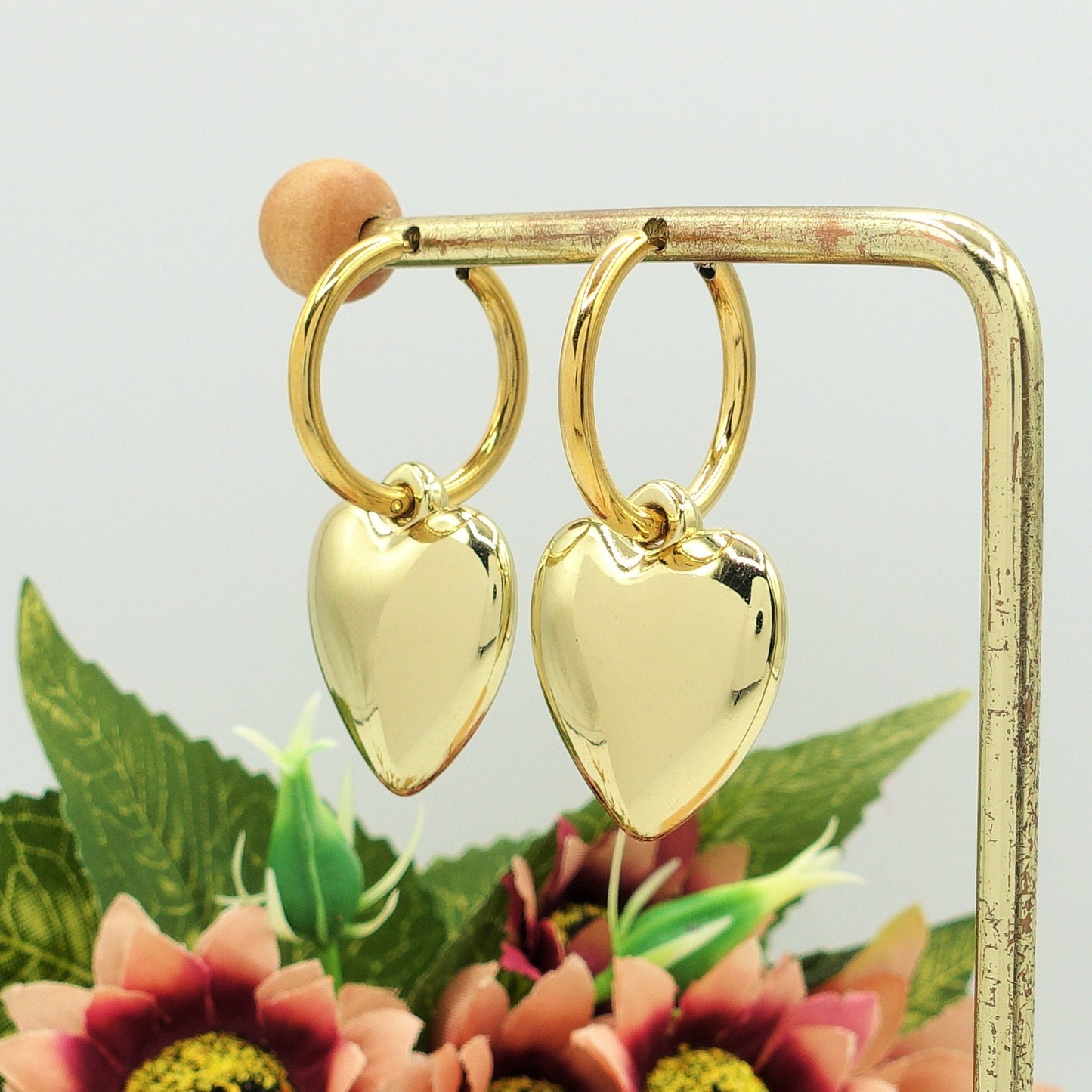 JULIE HOOPS - orecchini ACCIAIO INOSSIDABILE - Orecchini cerchio + cuore bombè
