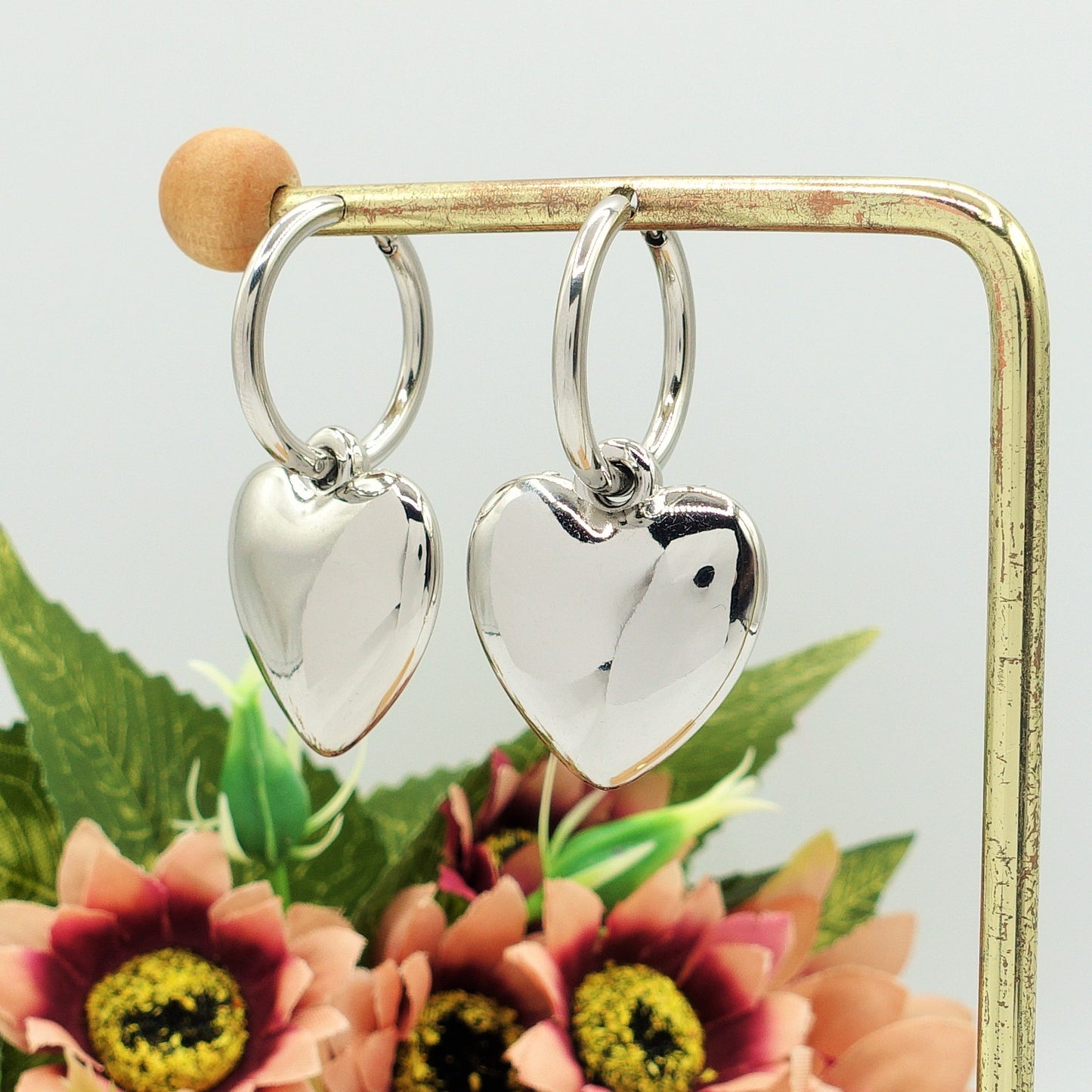 JULIE HOOPS - orecchini ACCIAIO INOSSIDABILE - Orecchini cerchio + cuore bombè