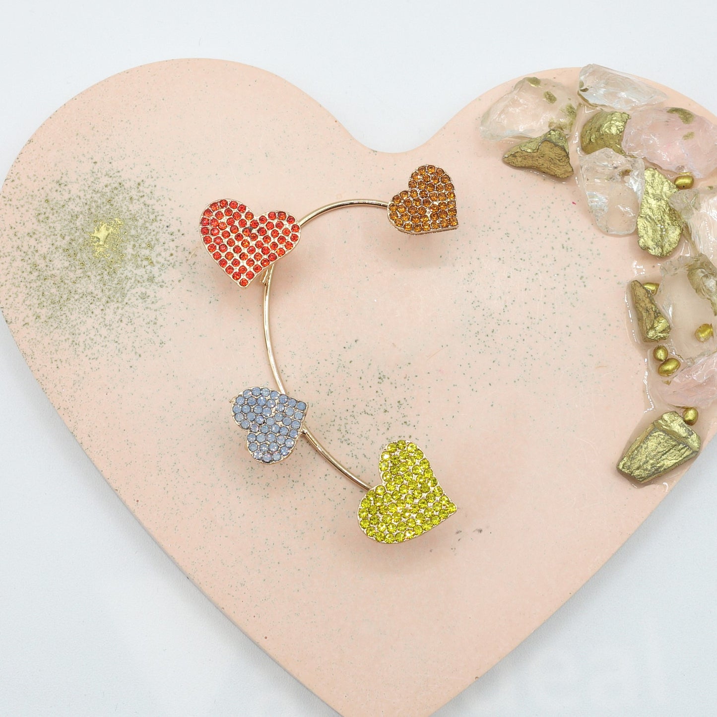 QUERIDA ~ EARCUFF mono orecchino con cuori in cubic zirconia