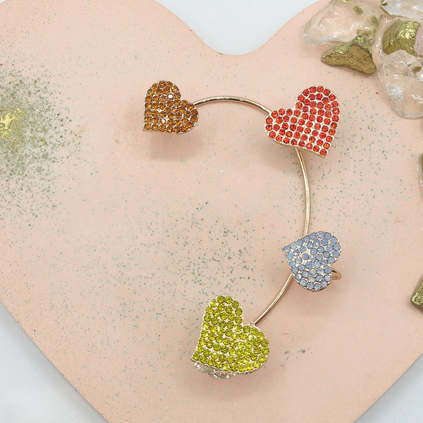 QUERIDA ~ EARCUFF mono orecchino con cuori in cubic zirconia