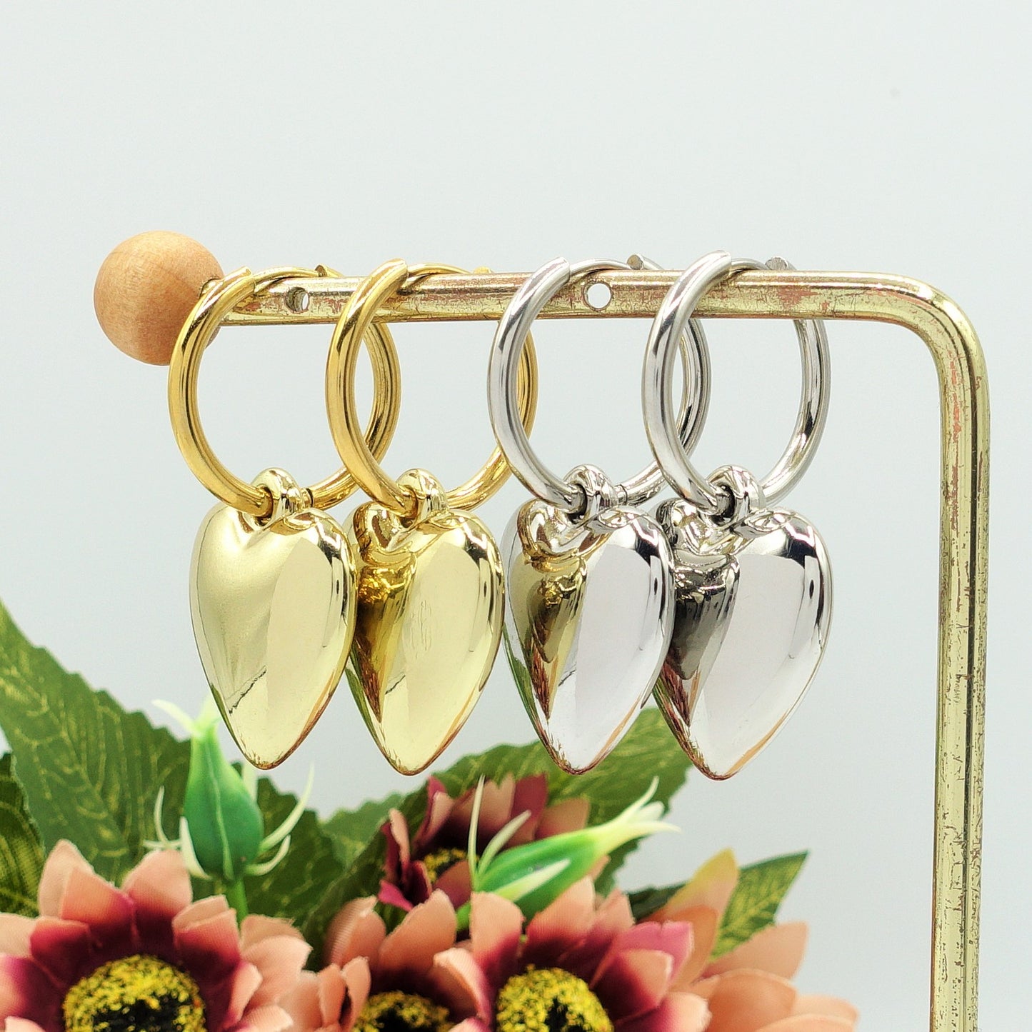 JULIE HOOPS - orecchini ACCIAIO INOSSIDABILE - Orecchini cerchio + cuore bombè