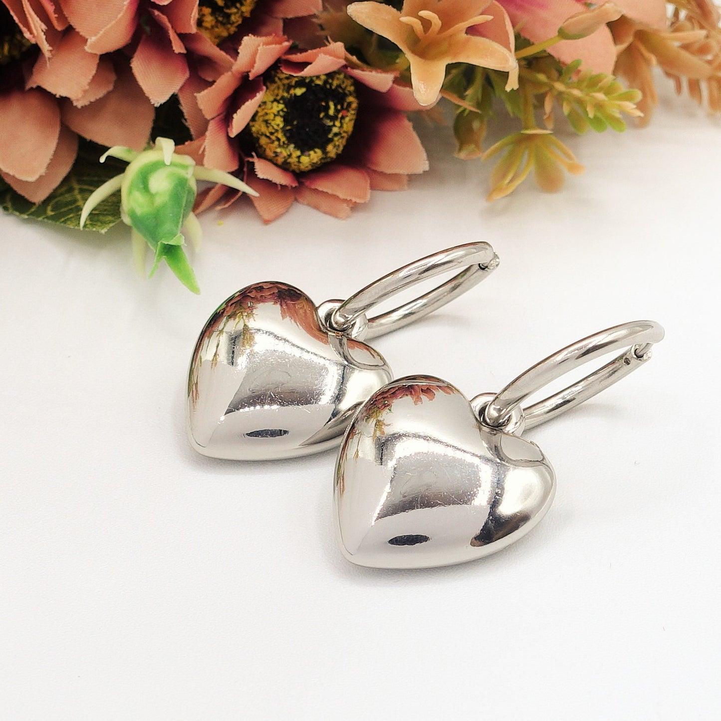 JULIE HOOPS - orecchini ACCIAIO INOSSIDABILE - Orecchini cerchio + cuore bombè