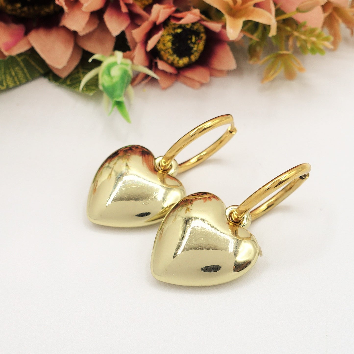 JULIE HOOPS - orecchini ACCIAIO INOSSIDABILE - Orecchini cerchio + cuore bombè