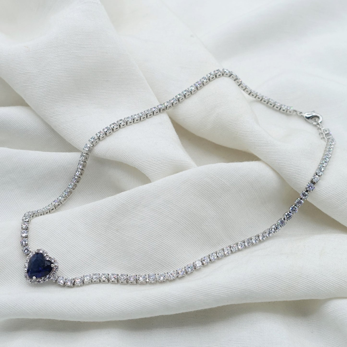 DIANA ~ CHUNKY- Collana Girocollo tennis con cuore in Cubic Zirconia